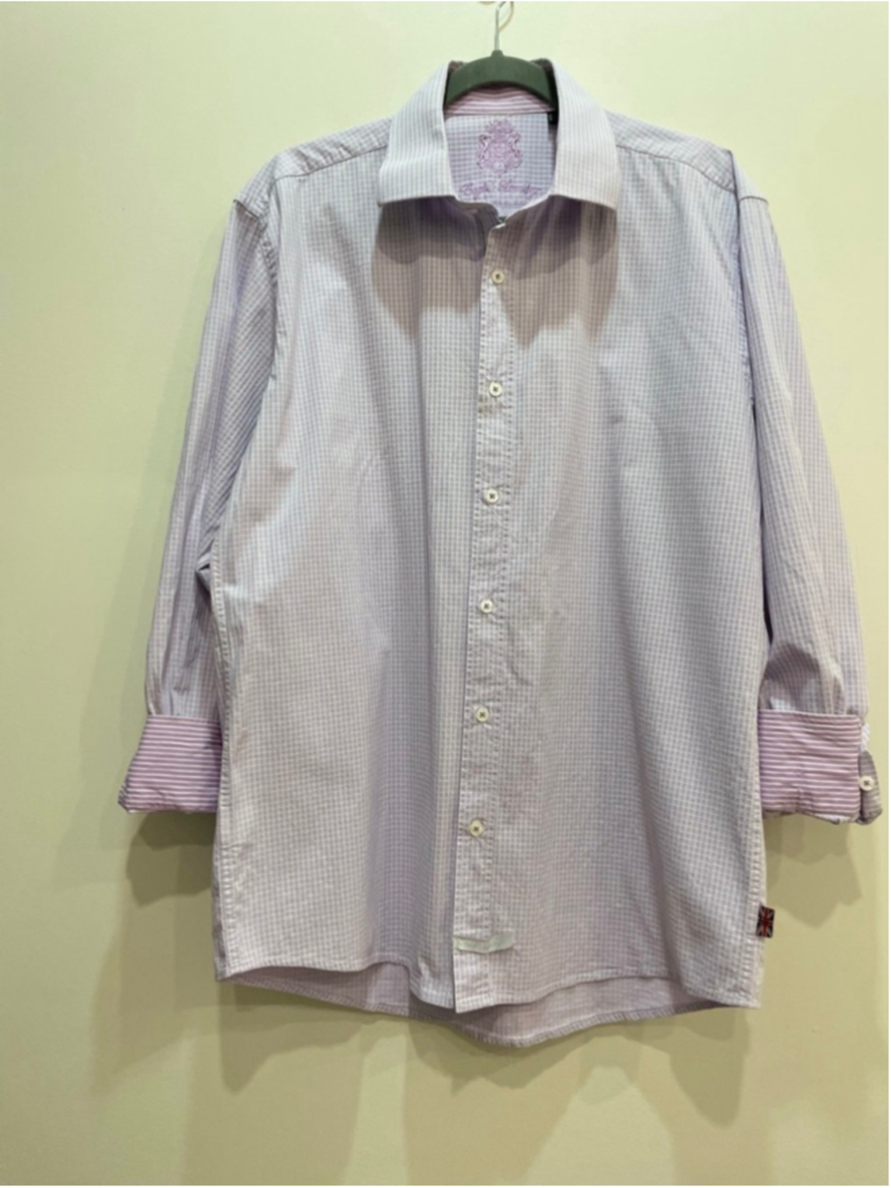English Laundry Mens Button Up Shirt 16 1/2 34/35 Large Purple Check Flip Cuff